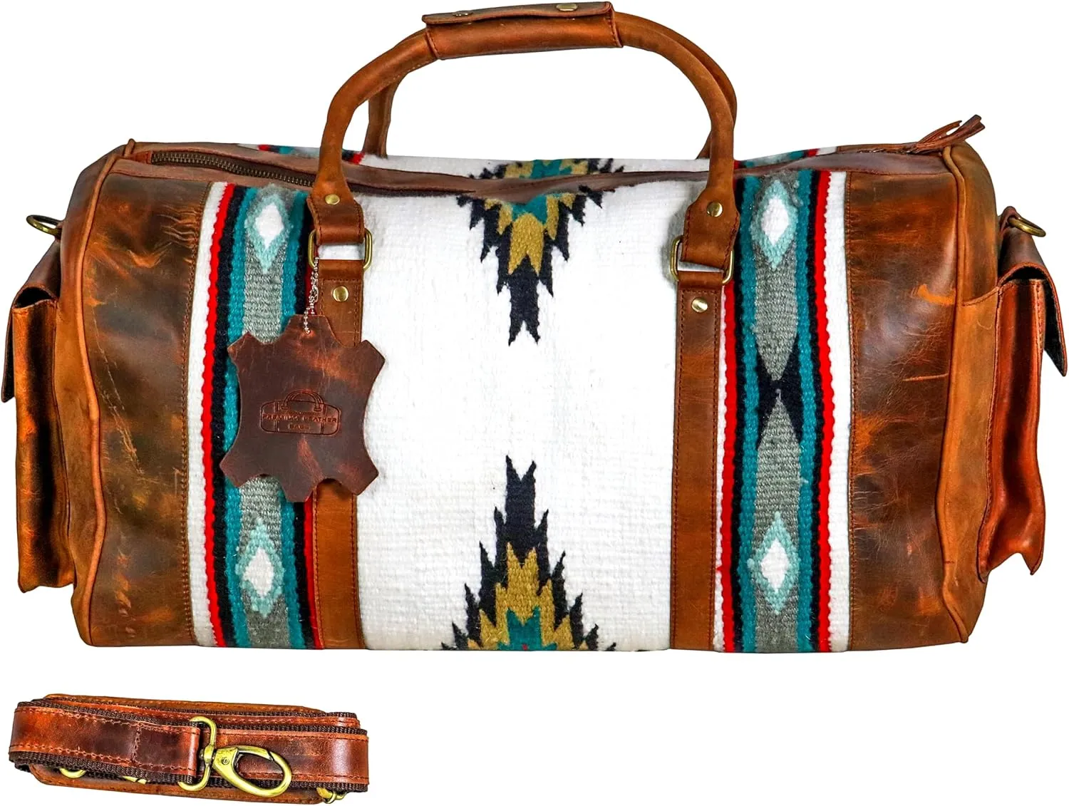 Handmade Premium Duffle Bag leather heavy duty Gym Sports Airplane Overnight Luggage Carry On Unisex Travel woven Rug Bag Wollen Hand Bag Gift for His/Her MO5