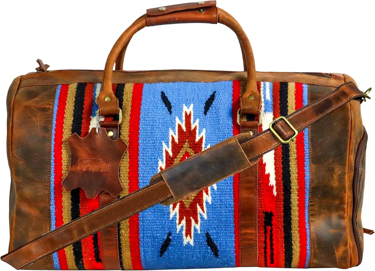 Handmade Premium Duffle Bag leather heavy duty Gym Sports Airplane Overnight Luggage Carry On Unisex Travel woven Rug Bag Wollen Hand Bag Gift for His/Her (Rug Duffle Bag Module_04)