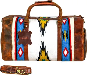 Handmade Premium Duffle Bag leather heavy duty Gym Sports Airplane Overnight Luggage Carry On Unisex Travel woven Rug Bag Wollen Hand Bag Gift for His/Her_03