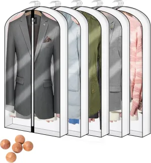 Hanging Garment Bags - 40" Clear Dust Proof Clothes Bag with 6.3" Gussetes, White Breathable Full Zipper Dust Cover for Closet Clothes Storage and Travel, 5 Packs