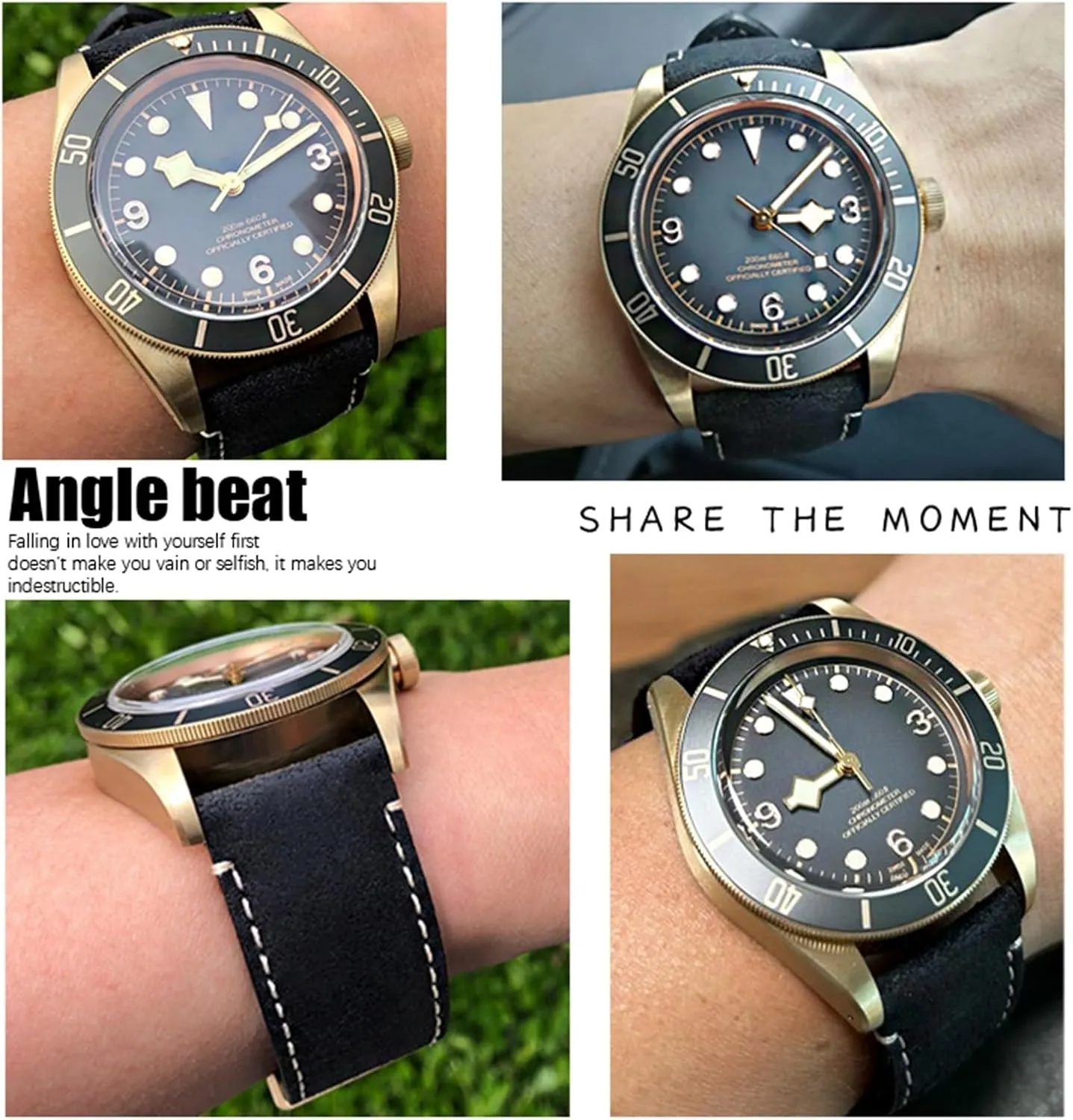 HaoLMi-23mm 22mm Genuine Cowhide Watchbands For Zenith For Tudor Black Bay Bronze Blancpain Handmade Brown Leather Watch Strap