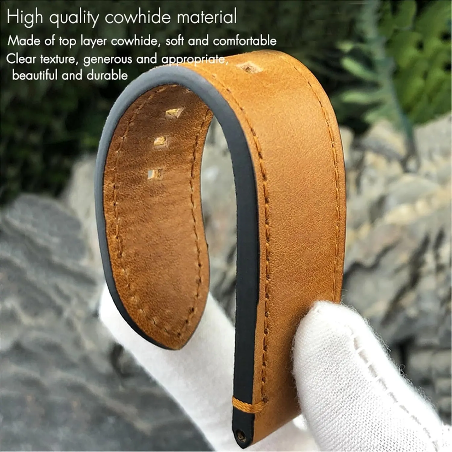 HaoLMi-23mm 22mm Genuine Cowhide Watchbands For Zenith For Tudor Black Bay Bronze Blancpain Handmade Brown Leather Watch Strap
