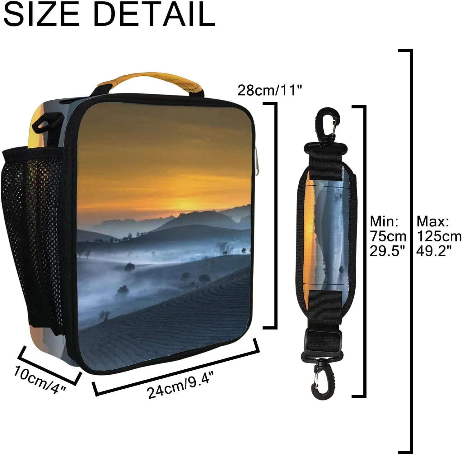 Hapuxt Lunch Box Lunch Bag with Adjustable Shoulder Strap Tote for Women Men Tea Plantation Landscape Insulated Waterproof Resable Zipper Outdoor Work Office Picnic