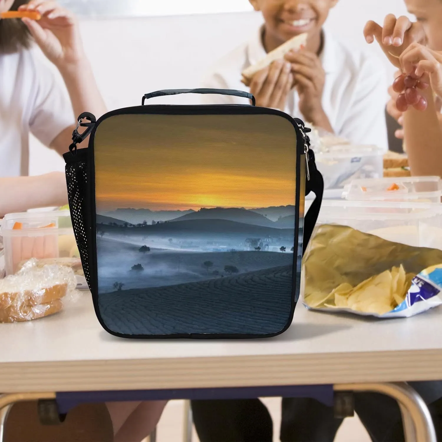 Hapuxt Lunch Box Lunch Bag with Adjustable Shoulder Strap Tote for Women Men Tea Plantation Landscape Insulated Waterproof Resable Zipper Outdoor Work Office Picnic