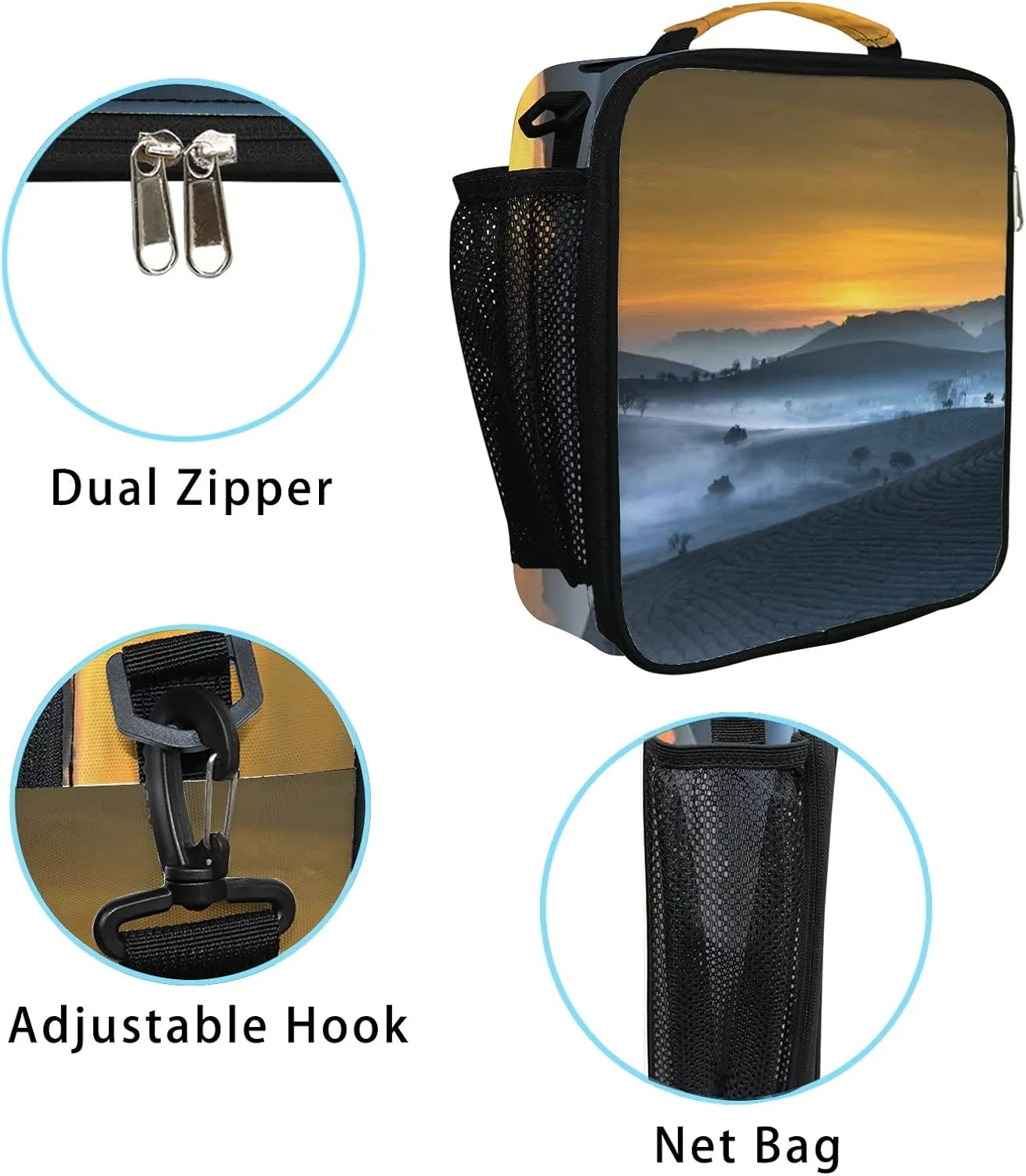 Hapuxt Lunch Box Lunch Bag with Adjustable Shoulder Strap Tote for Women Men Tea Plantation Landscape Insulated Waterproof Resable Zipper Outdoor Work Office Picnic