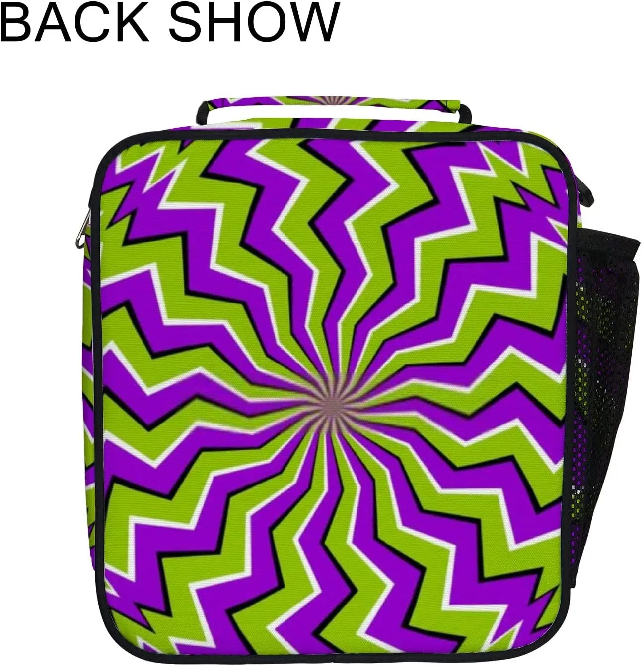 Hapuxt Lunch Box Lunch Bag with Adjustable Shoulder Strap Tote Green Zigzags Spin Illusion Insulated Waterproof Outdoor Work Office Picnic for Women Men
