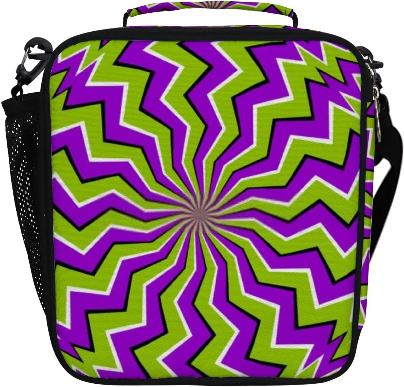 Hapuxt Lunch Box Lunch Bag with Adjustable Shoulder Strap Tote Green Zigzags Spin Illusion Insulated Waterproof Outdoor Work Office Picnic for Women Men