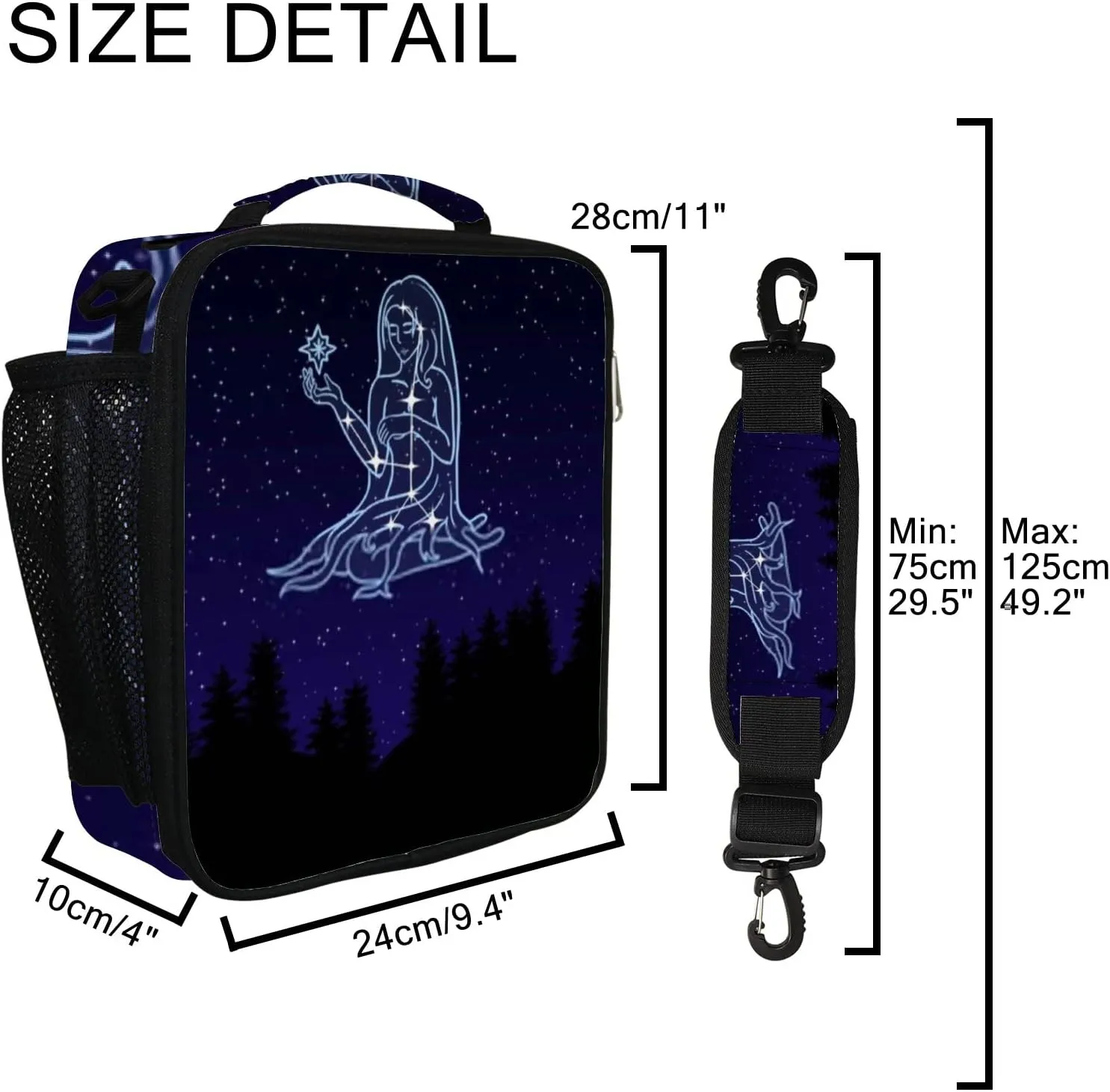 Hapuxt Lunch Box Lunch Bag with Adjustable Shoulder Strap Tote Night Sky Constellation Virgo Insulated Waterproof Outdoor Work Office Picnic for Women Men