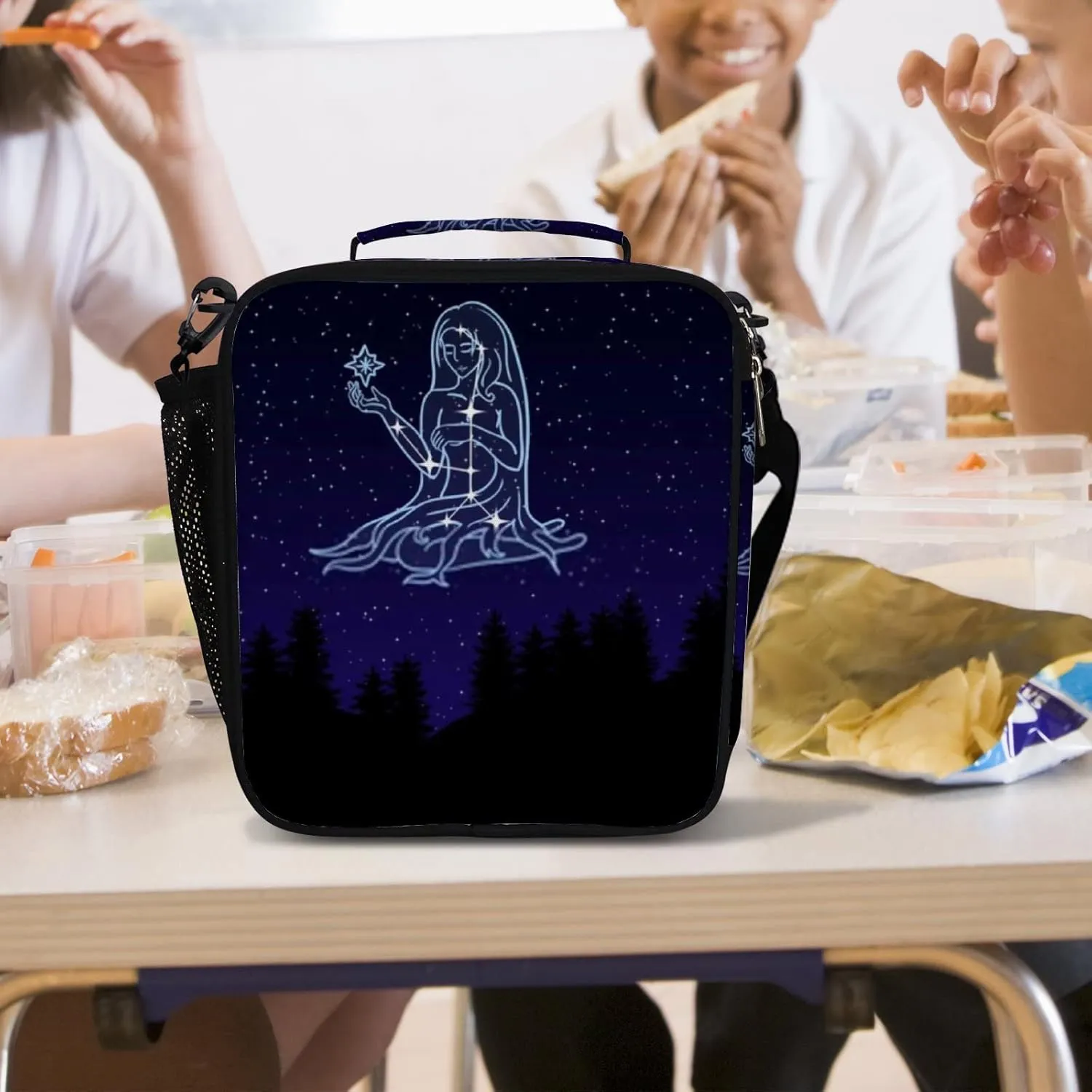 Hapuxt Lunch Box Lunch Bag with Adjustable Shoulder Strap Tote Night Sky Constellation Virgo Insulated Waterproof Outdoor Work Office Picnic for Women Men