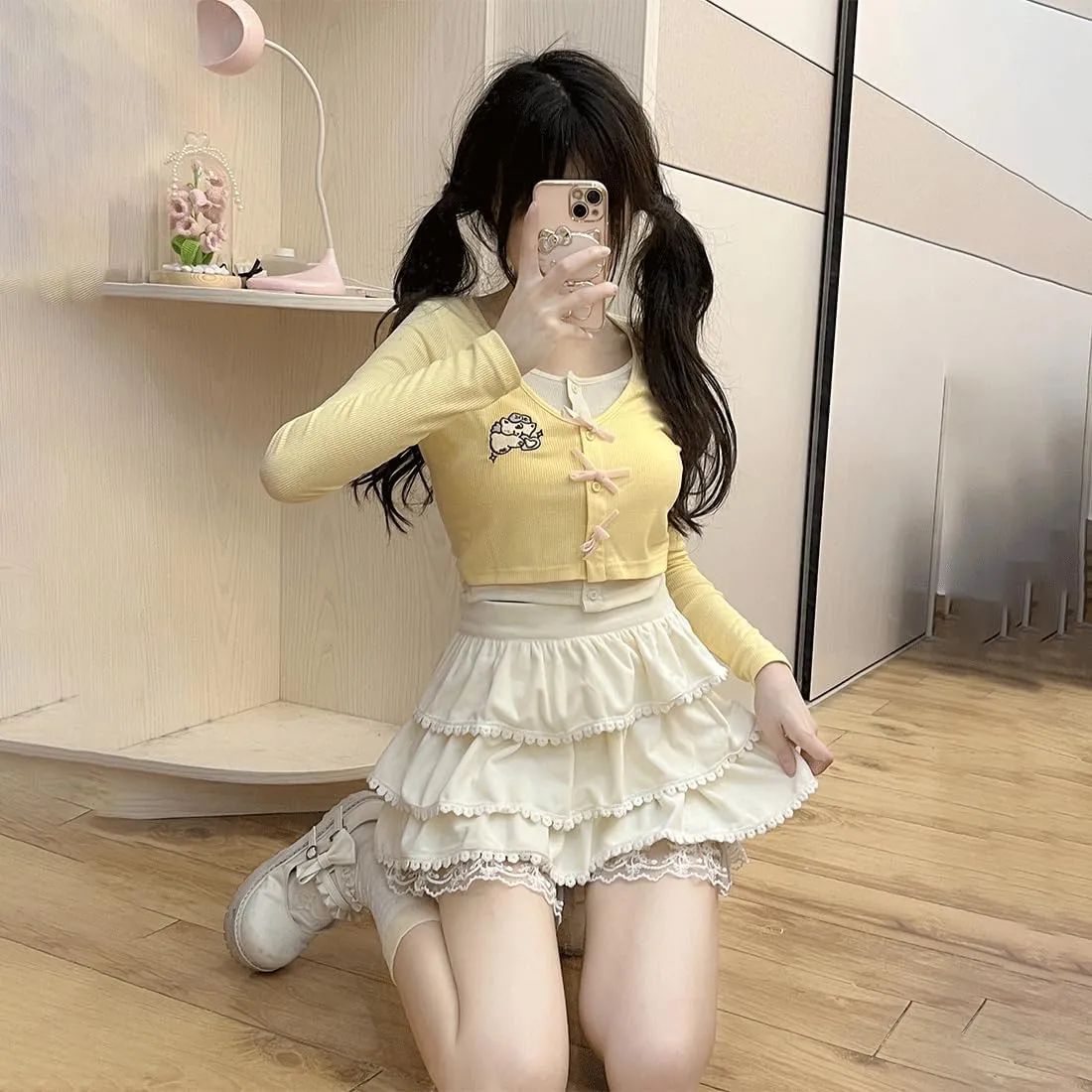 Harajuku Gothic Lolita Kawaii Fashion Casual Style Elastic Waisted Soft Vintage Lace Trim Layered Tiered Skirt
