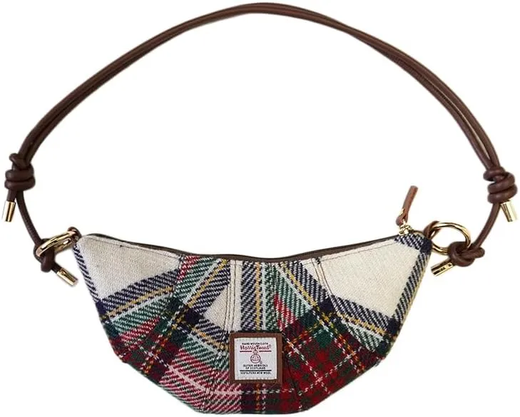 Harris Tweed Medium Crescent Bag,Adjustable Strap Crossbody Purse, Full Wool Tartan Hobo Shoulder Bag Vintage Scottish Style