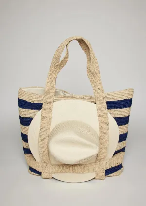 Hat Attack The Original Straw Traveler Bag - Natural/Navy Stripe