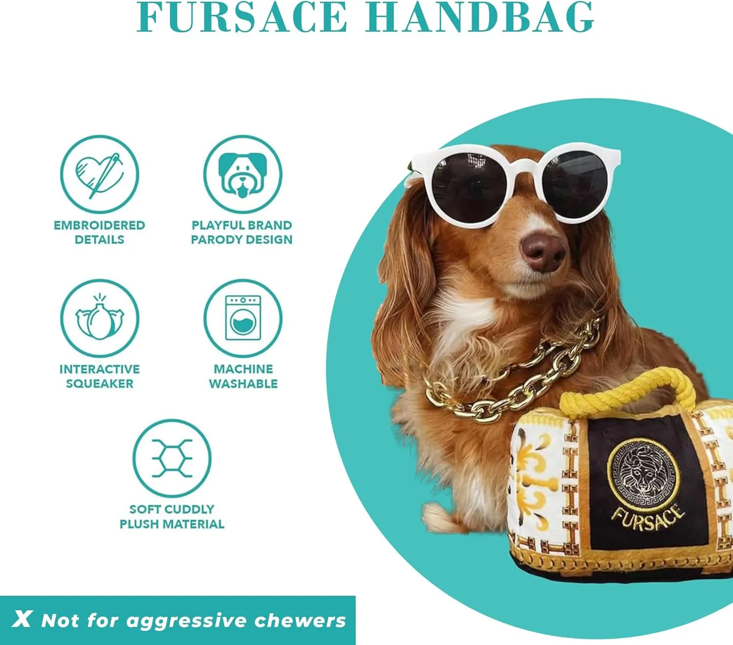 Haute Diggity Dog Fursace Handbag, Plush Designer Dog Toys with Interactive Squeaker, Stimulating Pet Enrichment, Machine-Washable & Safe Materials for All Breeds, One Size