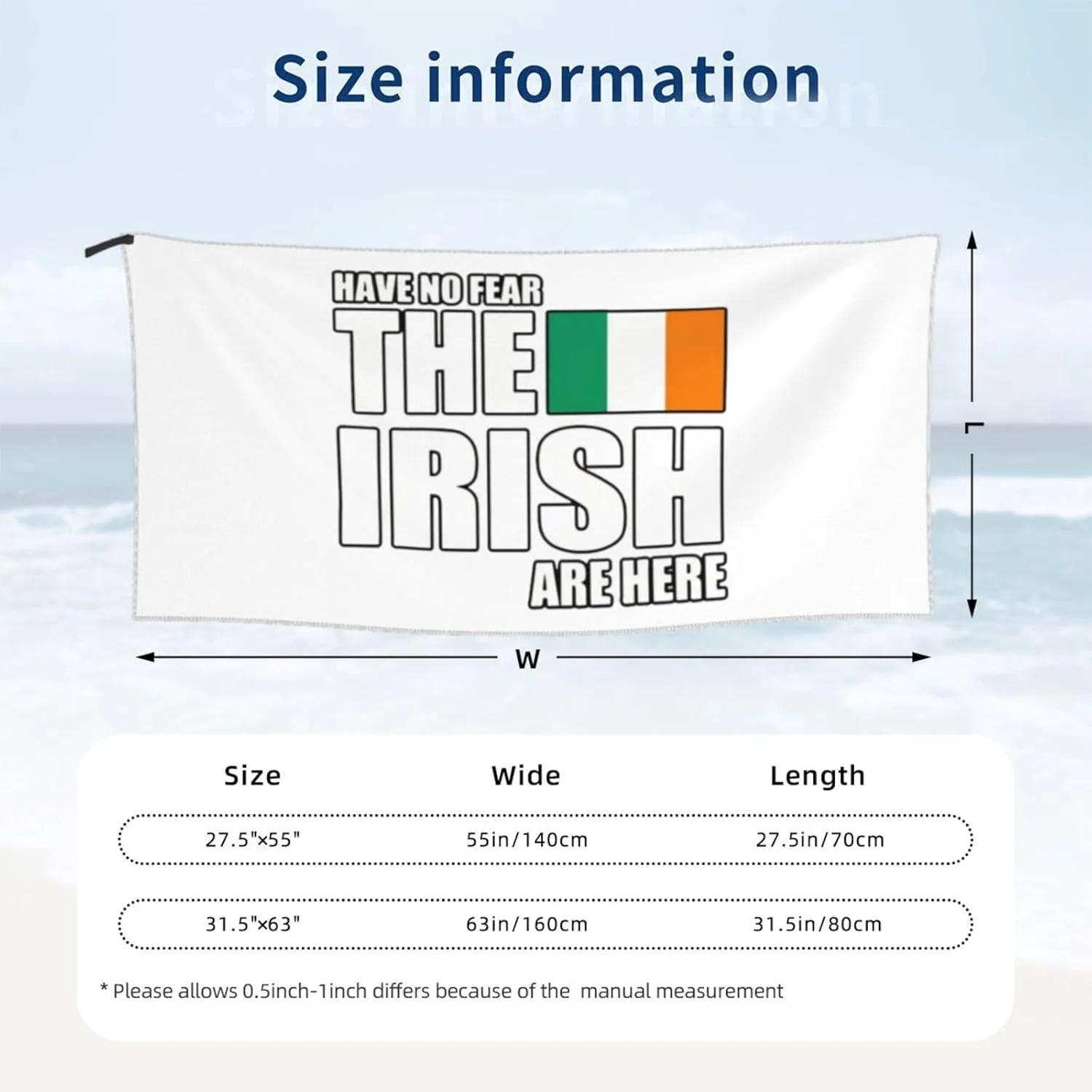 Have No Fear The Irish are Here Beach Towel Quick Dry Sand Free Lightweight Large 27.5"x55" with Travel Bag - Vacation Essentials Bath Towel for Pool, Summer