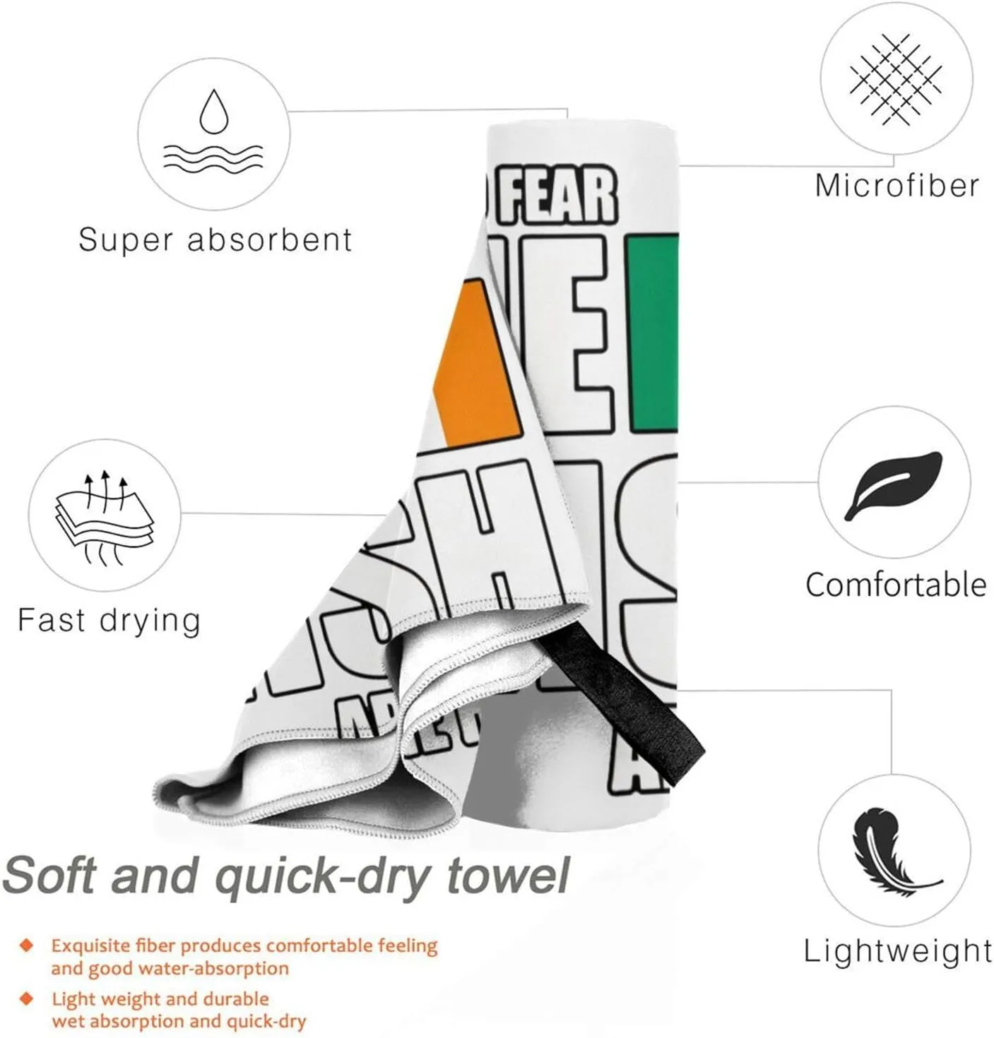 Have No Fear The Irish are Here Beach Towel Quick Dry Sand Free Lightweight Large 27.5"x55" with Travel Bag - Vacation Essentials Bath Towel for Pool, Summer