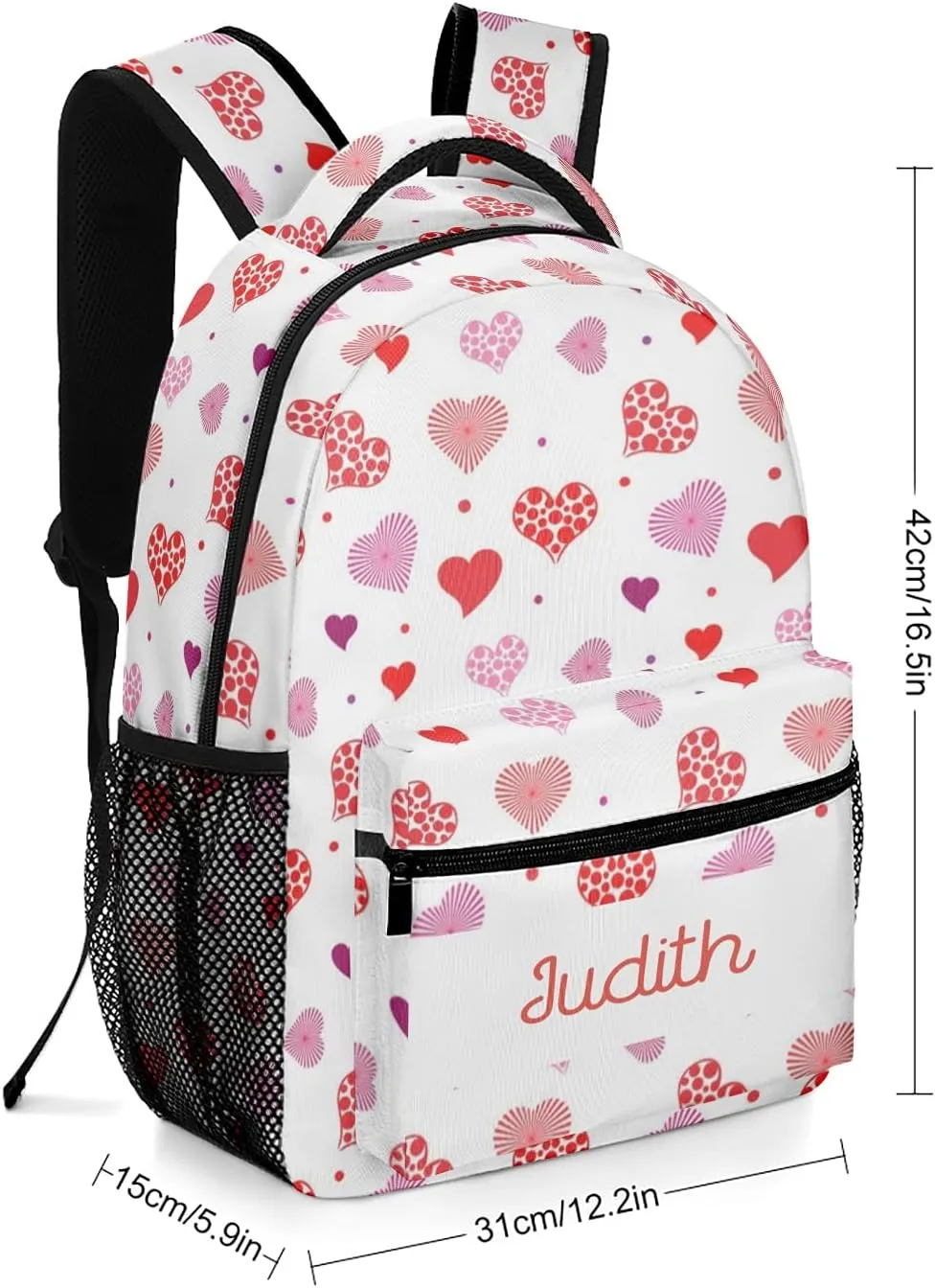 Heart Pattern Custom Kids Backpack, Personalized Student School Bags for Boys & Girls, Bookbags with Adjustable Strapfor Travel
