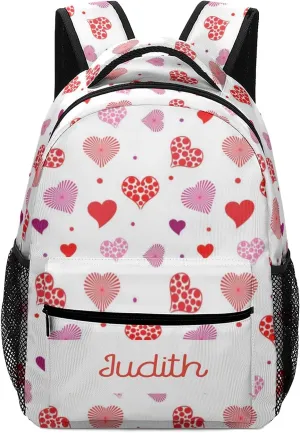 Heart Pattern Custom Kids Backpack, Personalized Student School Bags for Boys & Girls, Bookbags with Adjustable Strapfor Travel