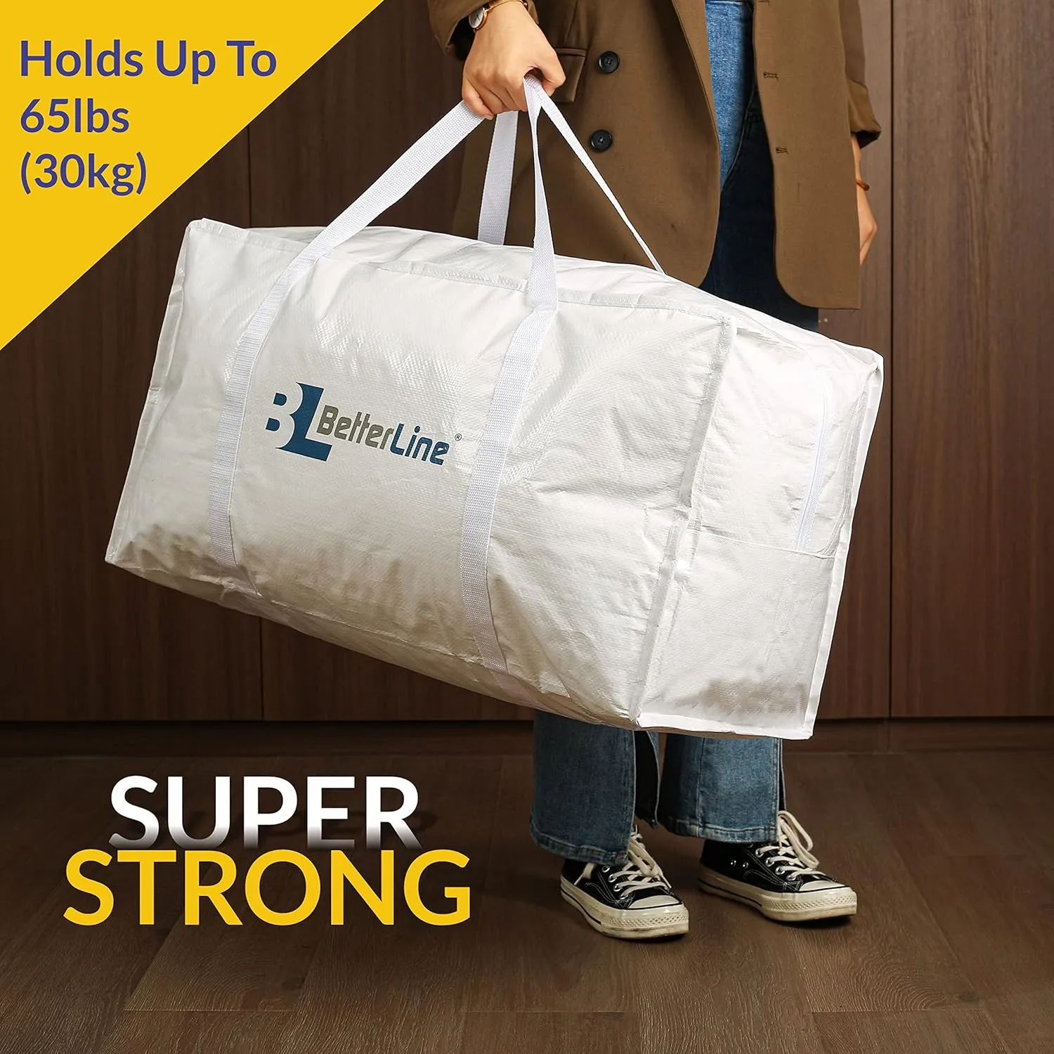 Heavy Duty Moving and Storage Bag,29"x13"x15" Inches Tote with Reinforced Handles,Holds up to 65 lbs.,Tear and Water Resistant,Multi-Purpose and Foldable Double Zipper Polypropylene Bag,Set of 2
