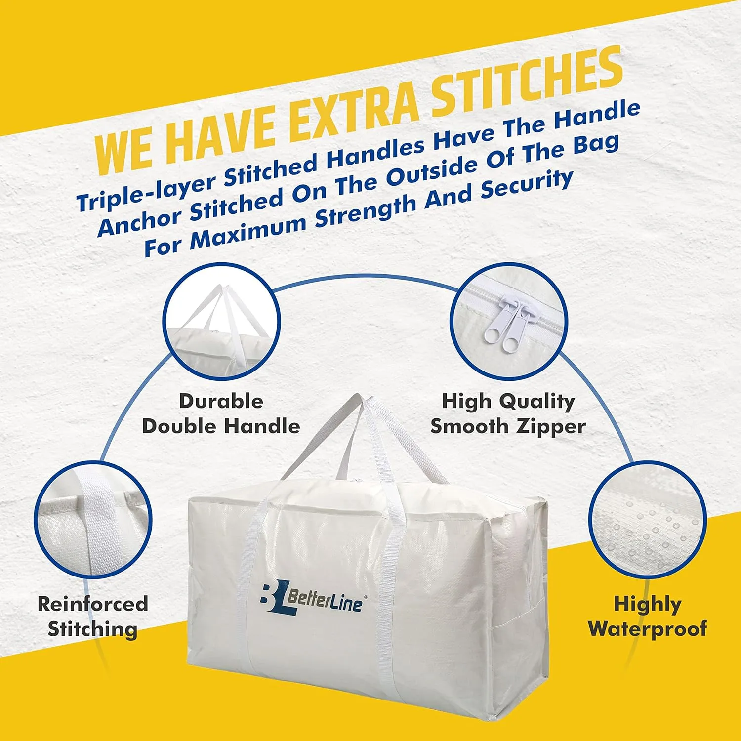 Heavy Duty Moving and Storage Bag,29"x13"x15" Inches Tote with Reinforced Handles,Holds up to 65 lbs.,Tear and Water Resistant,Multi-Purpose and Foldable Double Zipper Polypropylene Bag,Set of 2