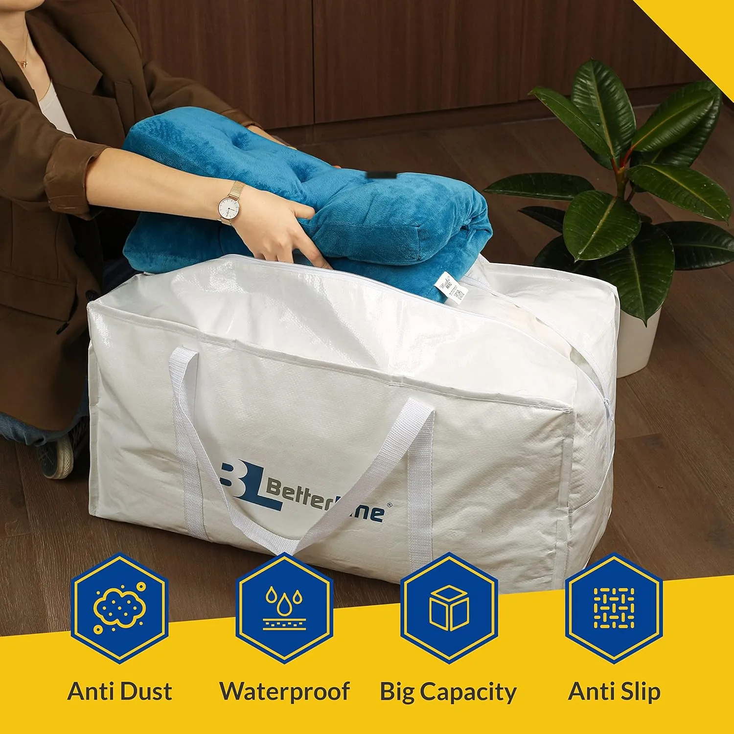 Heavy Duty Moving and Storage Bag,29"x13"x15" Inches Tote with Reinforced Handles,Holds up to 65 lbs.,Tear and Water Resistant,Multi-Purpose and Foldable Double Zipper Polypropylene Bag,Set of 2