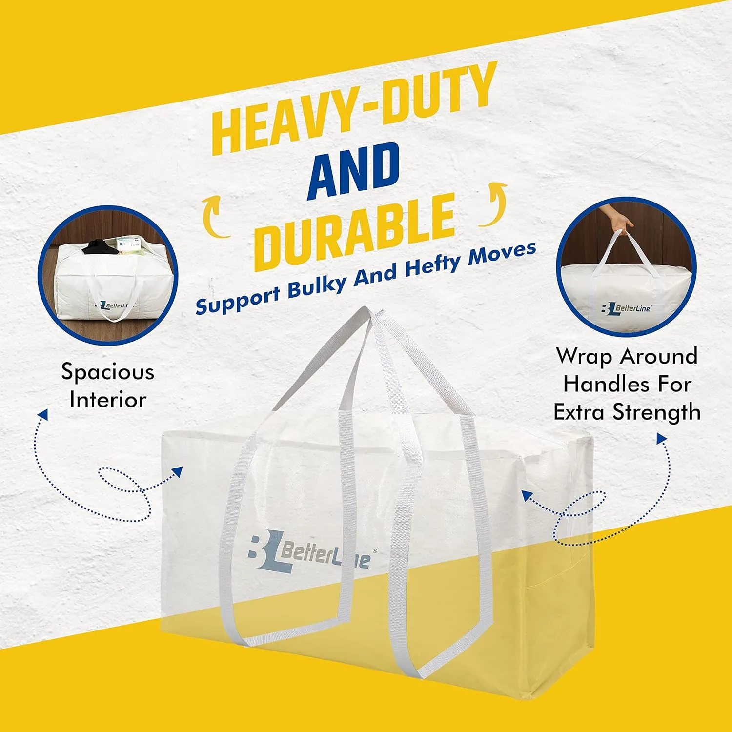Heavy Duty Moving and Storage Bag,29"x13"x15" Inches Tote with Reinforced Handles,Holds up to 65 lbs.,Tear and Water Resistant,Multi-Purpose and Foldable Double Zipper Polypropylene Bag,Set of 2