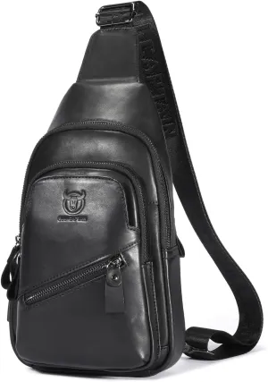 Hebetag Leather Sling Bag Hiking Daypack for Men Women Outdoor Travel Camping Fishing Crossbody Shoulder Chest Pack Backpack