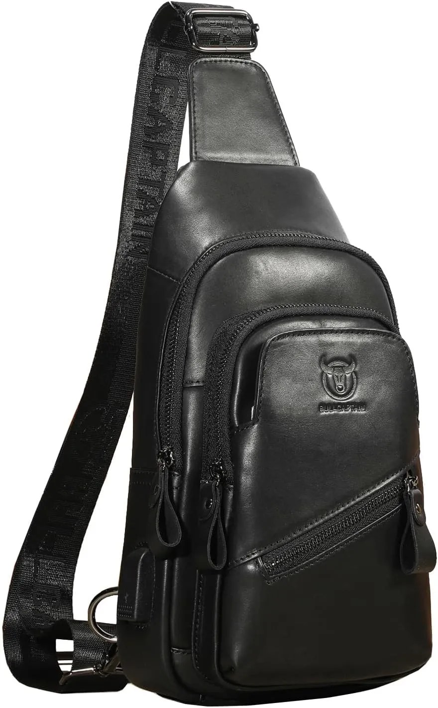 Hebetag Leather Sling Bag Hiking Daypack for Men Women Outdoor Travel Camping Fishing Crossbody Shoulder Chest Pack Backpack