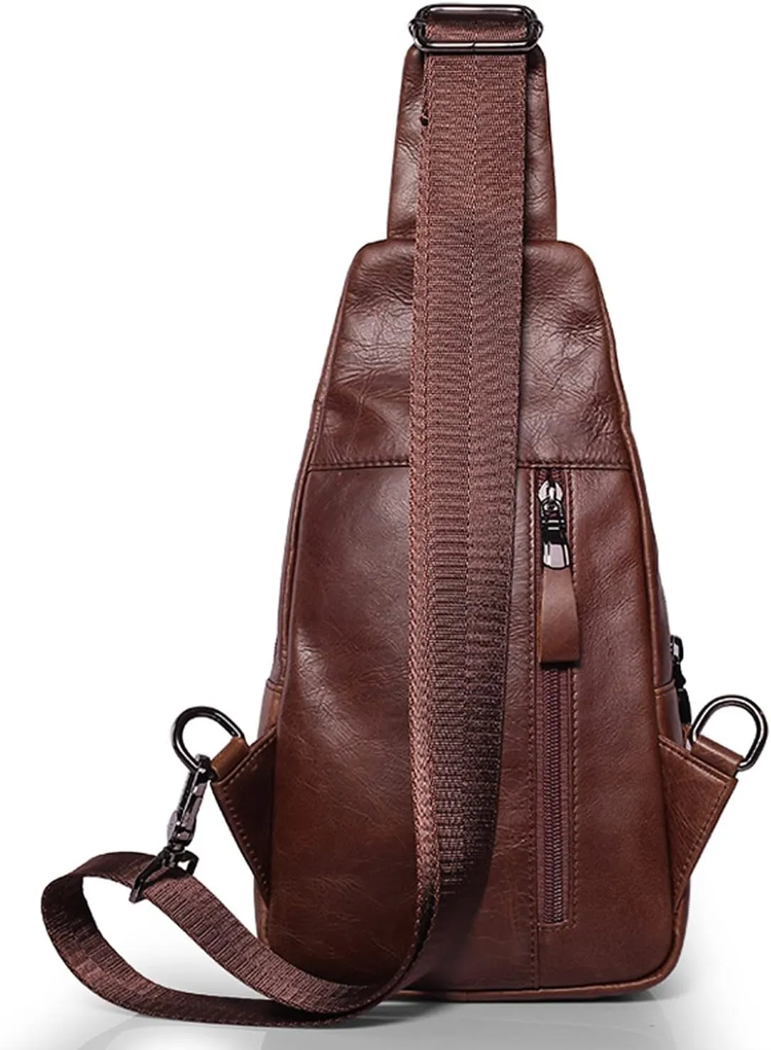 Hebetag Leather Sling Bag Hiking Daypack for Men Women Outdoor Travel Camping Fishing Crossbody Shoulder Chest Pack Daypack, Coffee