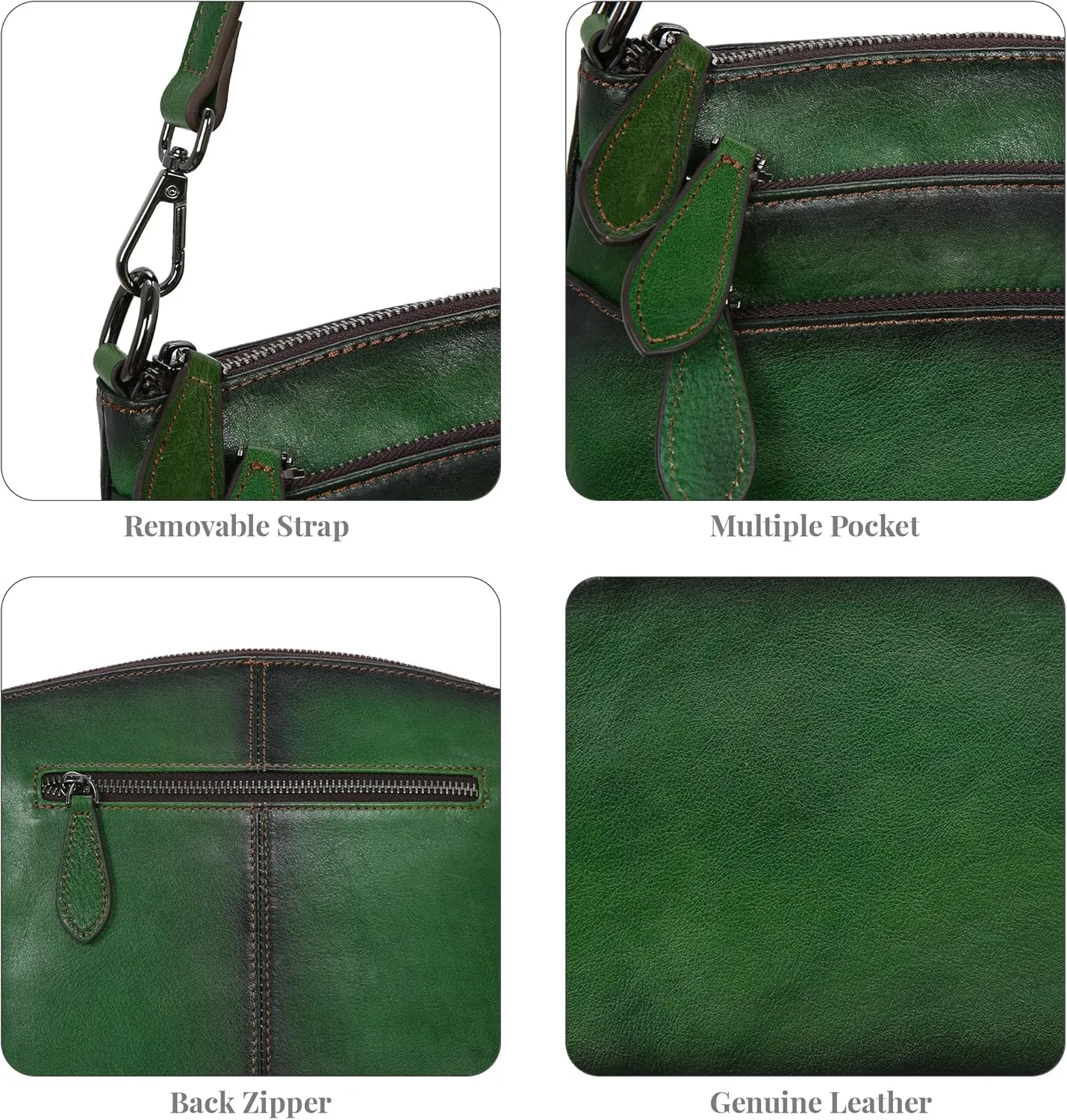 HESHE Crossbody Bags for Women Genuine Leather Purses with Multi-Pockets Vintage Ladies Small Shoulder Satchel Bag