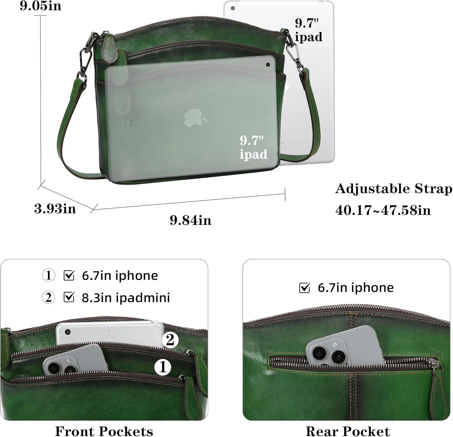 HESHE Crossbody Bags for Women Genuine Leather Purses with Multi-Pockets Vintage Ladies Small Shoulder Satchel Bag