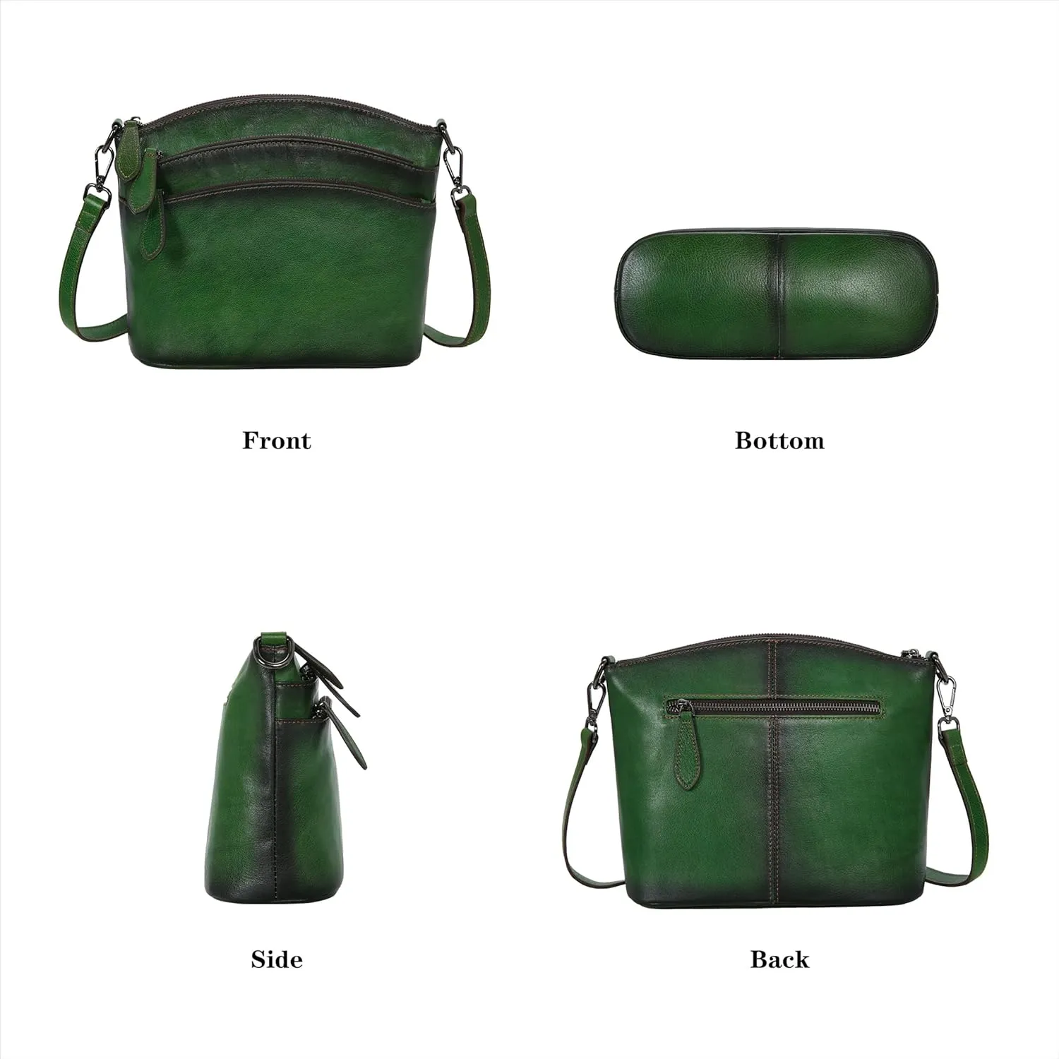 HESHE Crossbody Bags for Women Genuine Leather Purses with Multi-Pockets Vintage Ladies Small Shoulder Satchel Bag