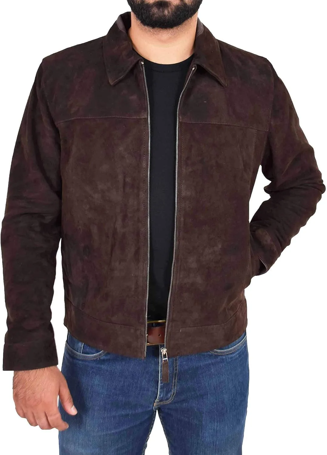 HIDE & SEEK Men’s Classic Shirt Collar Design Timeless Elegance Style Suede Leather Jacket