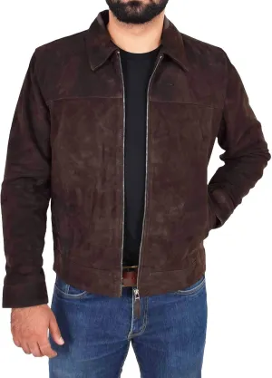 HIDE & SEEK Men’s Classic Shirt Collar Design Timeless Elegance Style Suede Leather Jacket