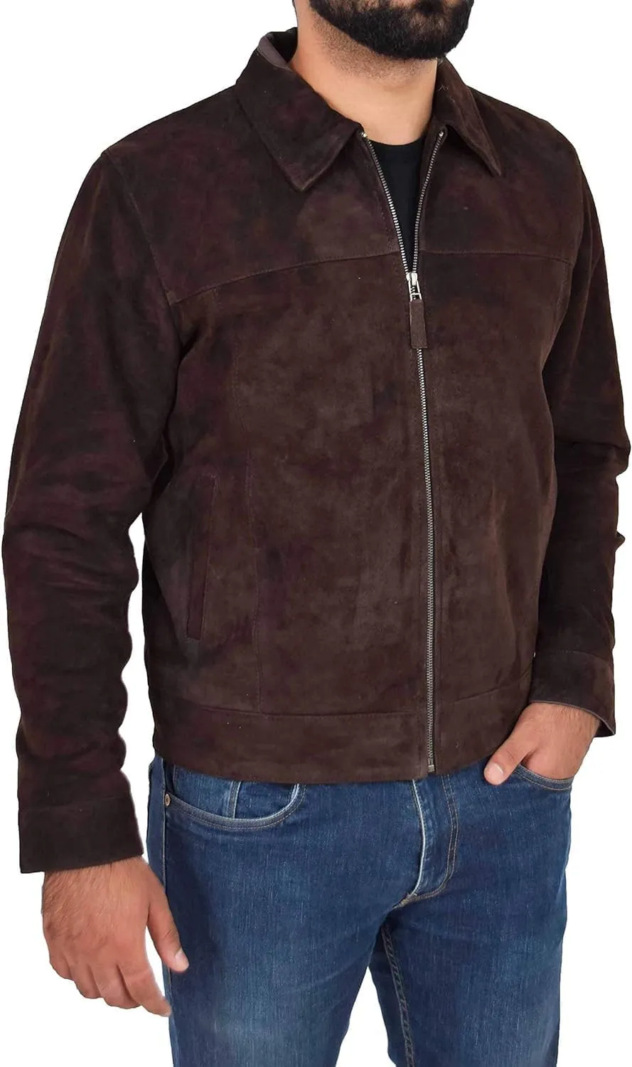 HIDE & SEEK Men’s Classic Shirt Collar Design Timeless Elegance Style Suede Leather Jacket
