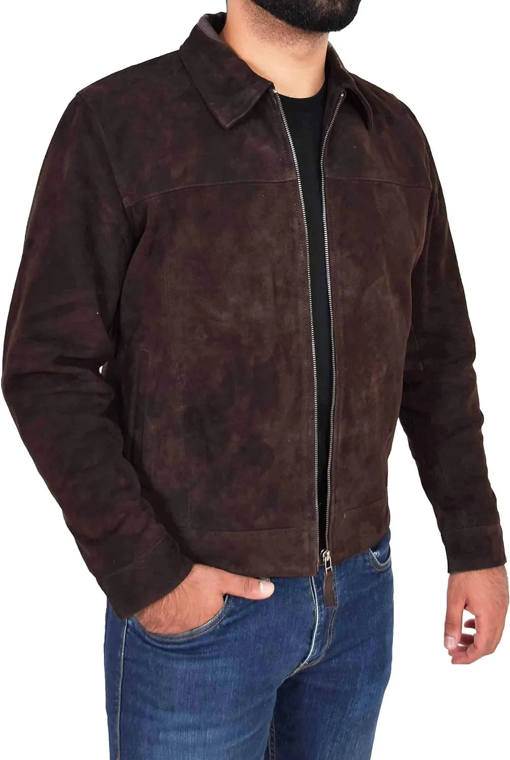 HIDE & SEEK Men’s Classic Shirt Collar Design Timeless Elegance Style Suede Leather Jacket