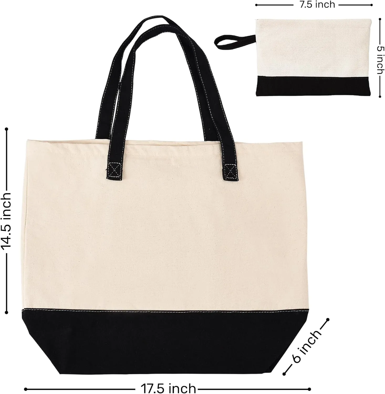 HIFA Canvas Tote and Makeup Bag Set for Women - Durable Cotton, Top Zipper Closure, Inner Pocket - Multipurpose Shoulder Bag