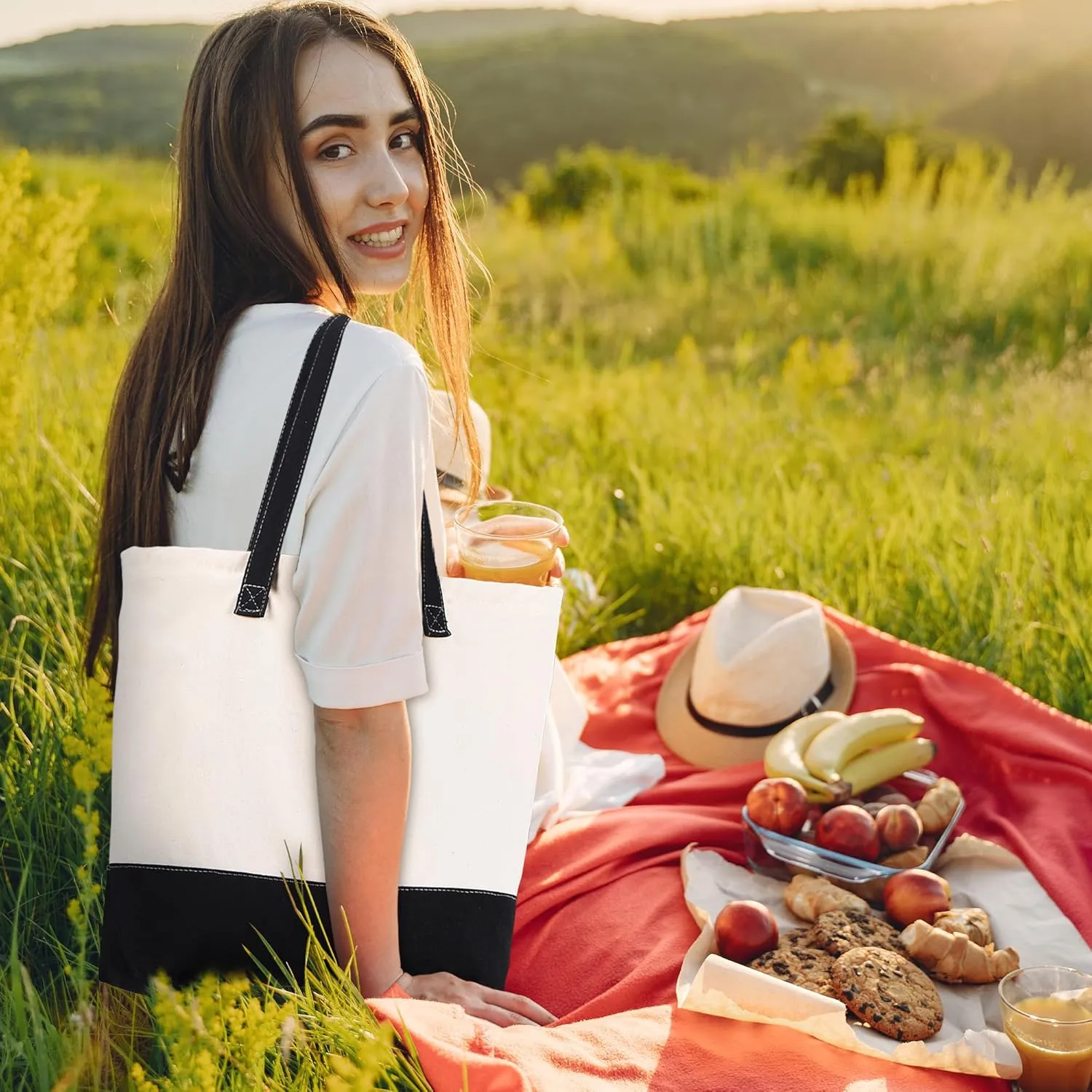 HIFA Canvas Tote and Makeup Bag Set for Women - Durable Cotton, Top Zipper Closure, Inner Pocket - Multipurpose Shoulder Bag