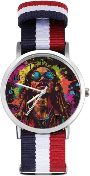 Hip-Hop Hipster Unisex Watch Lightweight Breathable Woven Nylon Wrist Strap Watch with Metal Buckle