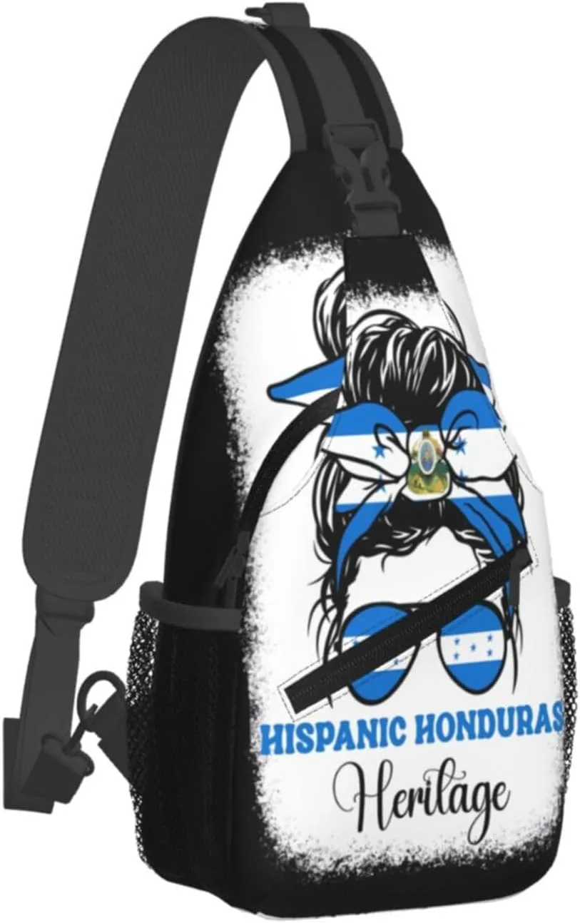 Honduras Flag Hispanic Heritage Month Messy Bun Crossbody Bag Cross Chest Bag Adjustable Sling Backpack Sports Gym Shoulder Bags Travel Cycling Daypack Diagonally Casual Rucksack
