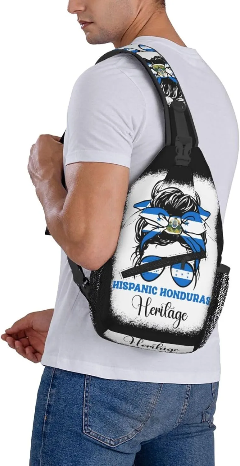Honduras Flag Hispanic Heritage Month Messy Bun Crossbody Bag Cross Chest Bag Adjustable Sling Backpack Sports Gym Shoulder Bags Travel Cycling Daypack Diagonally Casual Rucksack