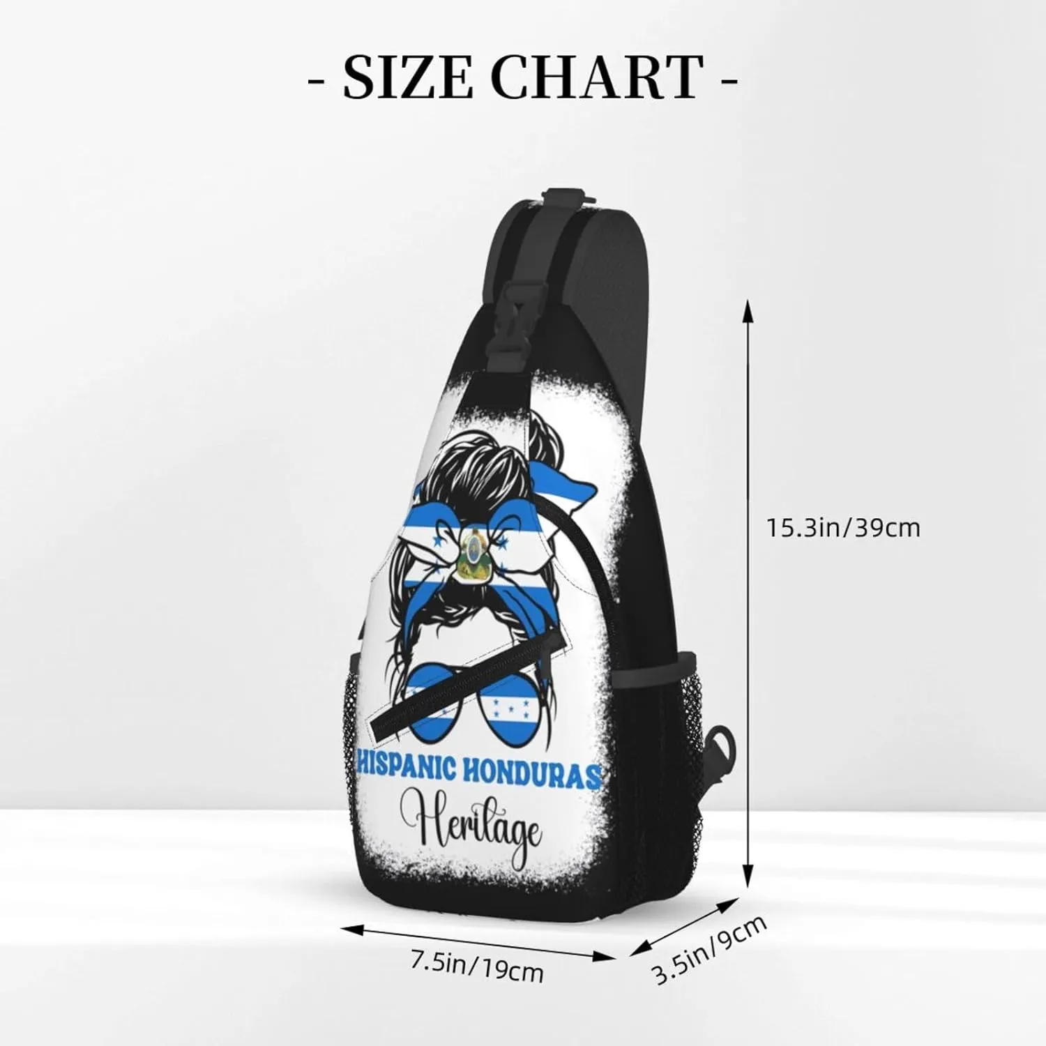 Honduras Flag Hispanic Heritage Month Messy Bun Crossbody Bag Cross Chest Bag Adjustable Sling Backpack Sports Gym Shoulder Bags Travel Cycling Daypack Diagonally Casual Rucksack