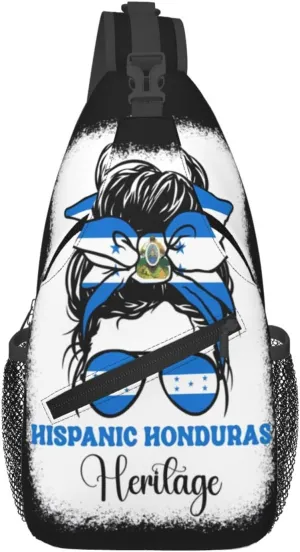 Honduras Flag Hispanic Heritage Month Messy Bun Crossbody Bag Cross Chest Bag Adjustable Sling Backpack Sports Gym Shoulder Bags Travel Cycling Daypack Diagonally Casual Rucksack