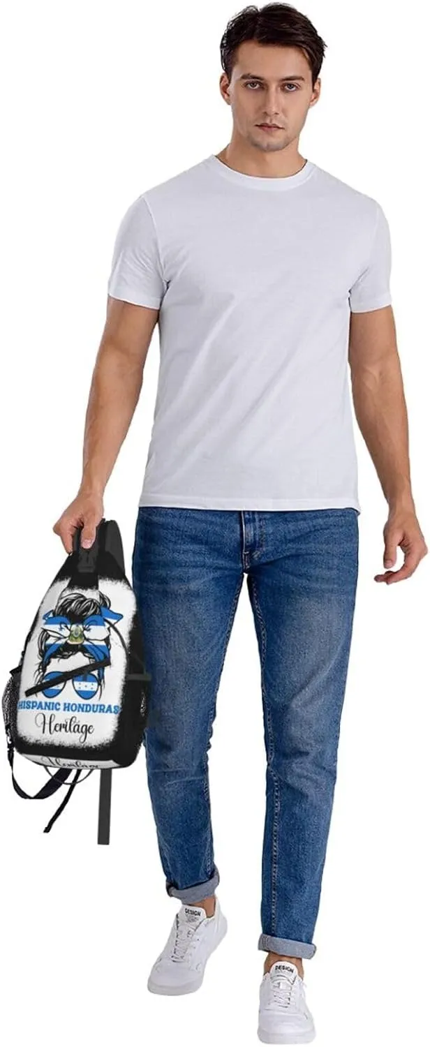 Honduras Flag Hispanic Heritage Month Messy Bun Crossbody Bag Cross Chest Bag Adjustable Sling Backpack Sports Gym Shoulder Bags Travel Cycling Daypack Diagonally Casual Rucksack
