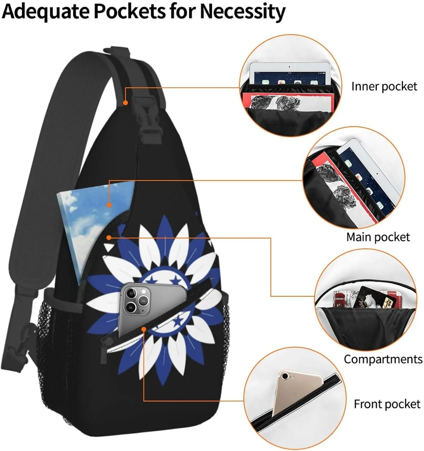 Honduras Sunflower Flag Crossbody Bag Cross Chest Bag Adjustable Sling Backpack Sports Gym Shoulder Bags Travel Cycling Daypack Diagonally Casual Rucksack
