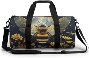 Honeybee Moon Flower Lightweight Gym Bag for Men Women Travel Duffel Bag Sports Workout Bag with Adjustable Strap