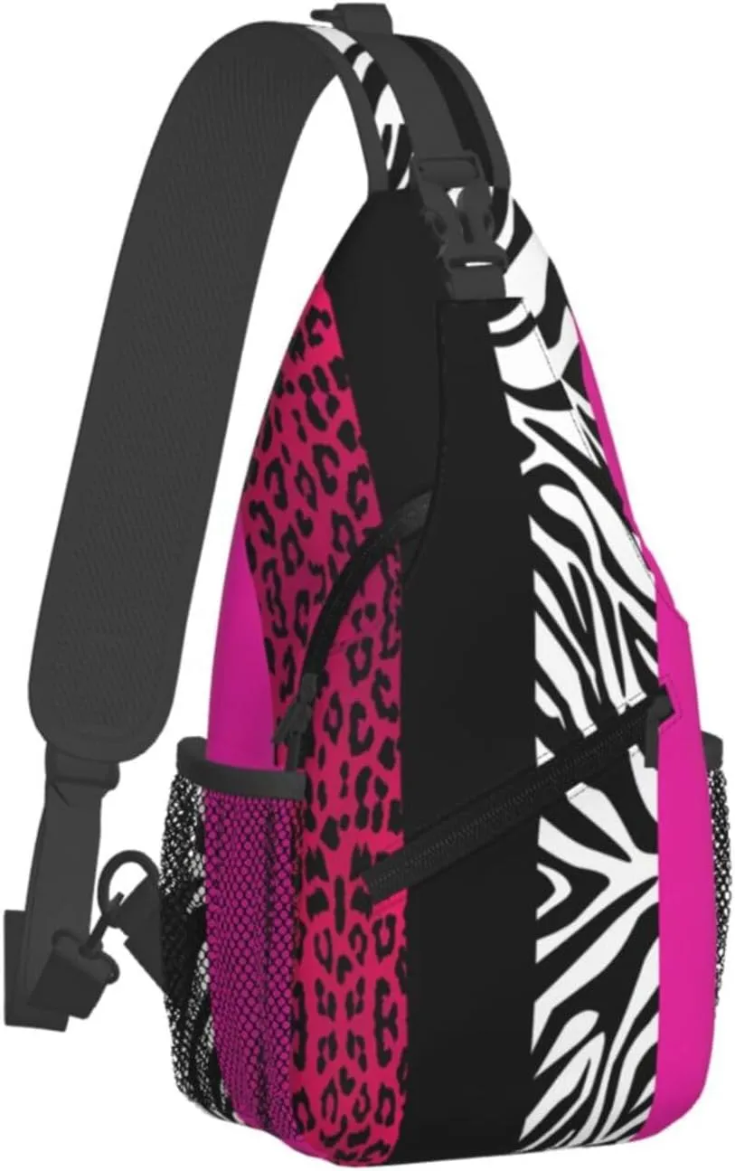 Hot Pink Zebra Leopard Animal Stripes Crossbody Bag Cross Chest Bag Adjustable Sling Backpack Sports Gym Shoulder Bags Travel Cycling Daypack Diagonally Casual Rucksack