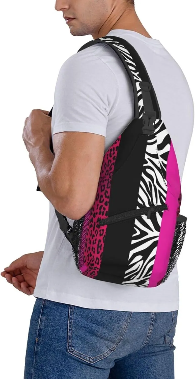 Hot Pink Zebra Leopard Animal Stripes Crossbody Bag Cross Chest Bag Adjustable Sling Backpack Sports Gym Shoulder Bags Travel Cycling Daypack Diagonally Casual Rucksack