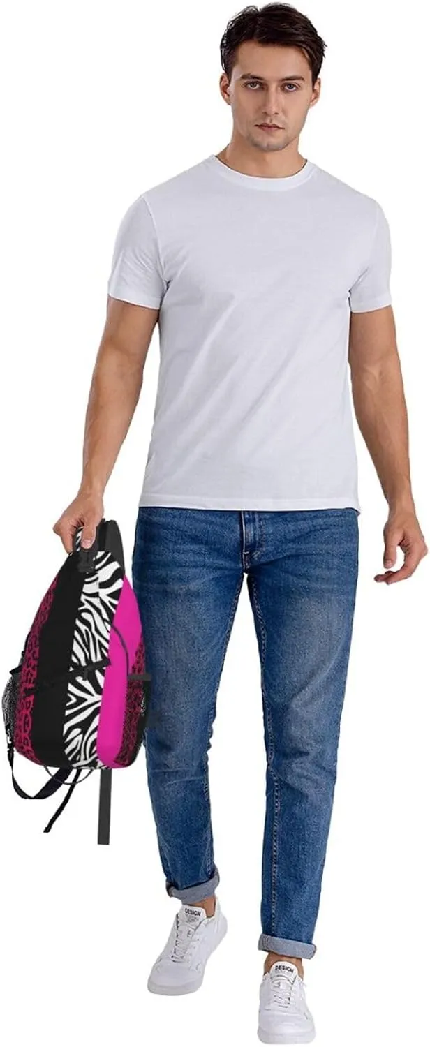 Hot Pink Zebra Leopard Animal Stripes Crossbody Bag Cross Chest Bag Adjustable Sling Backpack Sports Gym Shoulder Bags Travel Cycling Daypack Diagonally Casual Rucksack