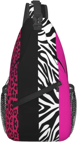 Hot Pink Zebra Leopard Animal Stripes Crossbody Bag Cross Chest Bag Adjustable Sling Backpack Sports Gym Shoulder Bags Travel Cycling Daypack Diagonally Casual Rucksack