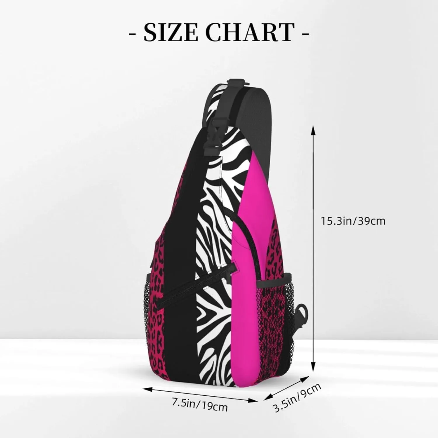 Hot Pink Zebra Leopard Animal Stripes Crossbody Bag Cross Chest Bag Adjustable Sling Backpack Sports Gym Shoulder Bags Travel Cycling Daypack Diagonally Casual Rucksack